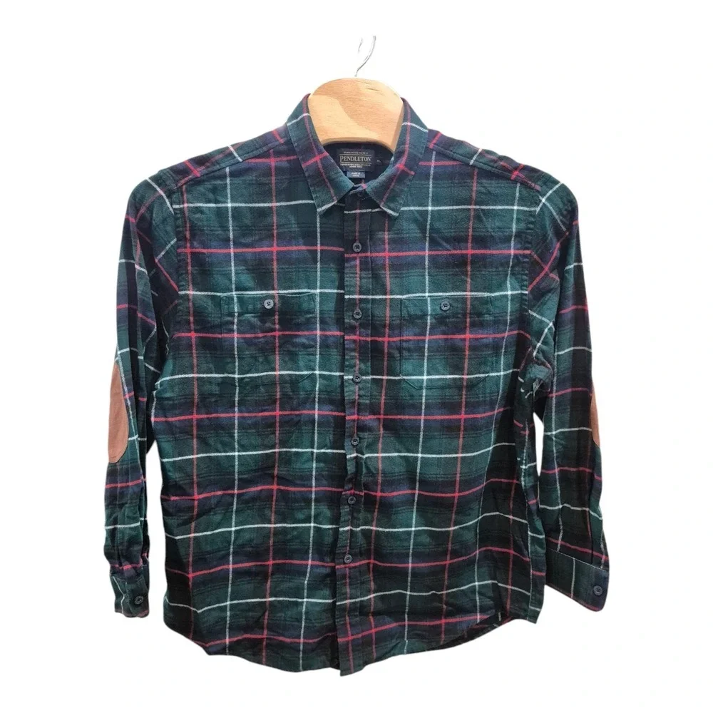 Pendleton Hawthorne Long Sleeve Button Plaid Flannel Shirt Elbow Patch Men's‎ XL